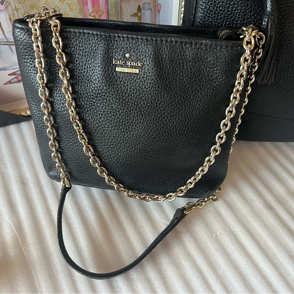 EUC Kate Spade Jackson Street Crossbody Chain Black pebble Leather crossbody bag
